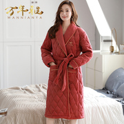 睡衣冬季女士睡袍大红色，秋冬三层夹棉珊瑚绒，加厚加绒2023浴袍