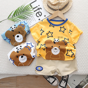 男童夏装套装女宝宝短袖，大熊五星短袖，两件套中小童婴儿童衣服可爱