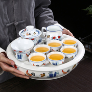 中式家用鸡缸杯功夫陶瓷茶具套装仿古大明成化斗彩茶杯瓷茶盘茶壶