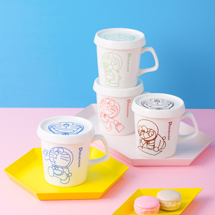哆啦a梦陶瓷马克杯咖啡杯可爱卡通杯子带盖喝水杯牛奶杯早餐杯