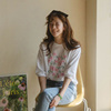 时尚起义韩国甜美森女风fresh花卉圆领棉质，短袖t恤le23041004