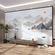 墙纸3d新中式唯美山水电视，背景墙壁布客厅，壁纸卧室墙布影视墙壁画