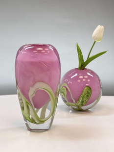 粉色厚重炫彩琉璃小花瓶，桌面玻璃摆件工艺品，家居装饰品水培绿植