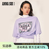 annasui经典紫色安娜苏logo复古风，印花宽松圆领短袖上衣t恤女棉