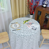 透明一次性桌布白色印花饭店，加厚餐桌布，家用圆桌长方形塑料台布