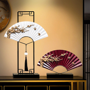 新中式摆件客厅酒柜玄关，禅意办公桌博古架轻奢高档扇子，家居装饰品