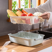 双层蔬菜洗菜盆餐具沥水篮厨房，家用塑料水果盘客厅沥水托盘长方形
