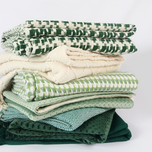 轻奢高级感原创床尾巾沙发，毯床尾毯墨绿色，复古床搭搭毯针织毯子