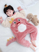 儿童连体睡衣秋冬季珊瑚绒，婴儿恐龙衣服，可爱小童宝宝法兰绒家居服