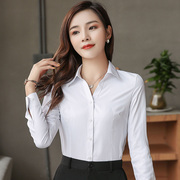 V领白衬衫女工装长袖修身短袖2023春夏韩版职业工作服衬衣寸