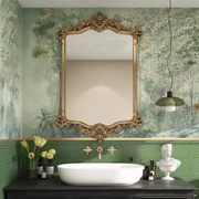 法式雕花复古浴室镜，欧式玄关壁炉雕花装饰镜美式卧室，壁挂梳妆镜子
