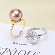 DIY珍珠配件 S925纯银戒指空托 遮瑕款珍珠指环托 配11-13mm圆珠