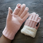 瑞迪卡欧秋冬季男女纯羊毛毛线针织双层加厚绒露半指触屏保暖手套