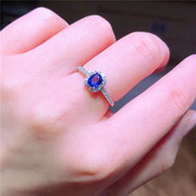 工厂清货货不多天然蓝宝石纯银镶嵌戒指 女款彩宝戒指饰品礼