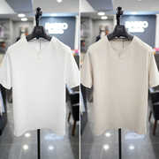 2024夏BASSO米色白色纯色开口领轻薄轻质高弹性套头短袖T恤2色