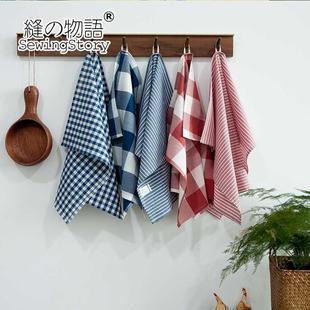 缝物语日式简约格子水洗棉布艺餐布，餐巾垫便当布美食(布美食)拍照红蓝系
