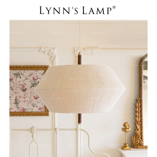 lynn's立意布艺美式卧室吊灯，书房田园风格编织实木客厅法式灯具