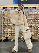 粉色羊羔毛领羽绒服女短款2023冬季韩系小个子白鸭绒(白鸭绒)加厚外套
