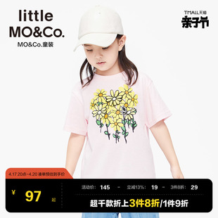 纯棉-little moco童装夏装儿童女童纯棉花朵短袖T恤女上衣大童