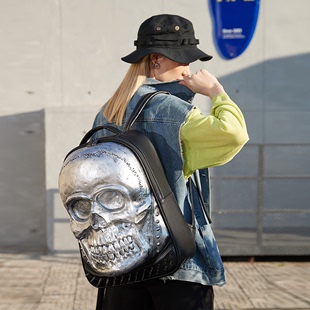 骷髅头双肩包女个性背包男小众时尚3D立体书包搞怪潮酷大容量