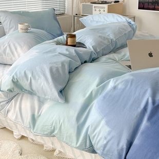 纯棉床上四件套纯色100全棉，床单被套简约被罩，床笠春季床品三件套4