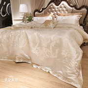 欧式纯白e色四件套，1.8m酒店全棉提花床上用品，六件套刺绣床盖