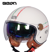 beon-120头盔男摩托车双镜片，半盔3c复古机车哈雷头盔女四季通用夏