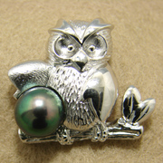 猫头鹰珍珠胸针绿色7.0-7.5mmaab纯银150男士婚礼礼服