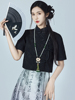 配马面裙的中国风上衣夏季新中式盘扣立领短袖衬衫汉元素黑色小衫