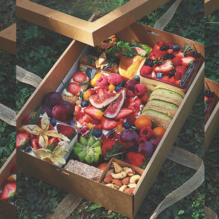 一次性野餐盒户外露营打包盒便当甜品蛋糕盒子牛皮纸盒透明长方形