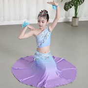 儿童傣族舞蹈演出服女童傣族孔雀舞包臀鱼尾裙少儿民族表演服
