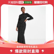 香港直邮潮奢 ASOS 女士based mono 设计长袖皱褶斑点长款连衣裙(