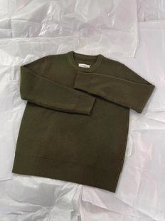 Margiela风格21AW墨绿羊绒针织衫MM6男女纯色圆领套头马吉拉毛衣