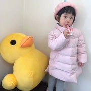 韩国中小童装 冬季女童宝宝简约大气浅粉色鹅绒服 羽绒衣