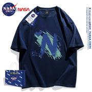 NASA联名重磅纯棉短袖T恤男女休闲运动五分袖港风圆领学生印花T恤