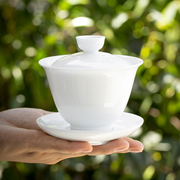 德化白瓷家用盖碗茶具套装大小号，陶瓷三才杯茶碗白色定制logo企业