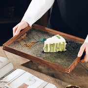 玻璃托盘家用长方形高级感放茶杯木质盘子ins风好看艺术收纳木盘