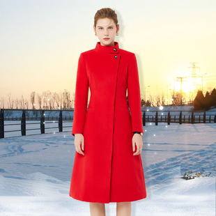 冬季职业装修身保暖通勤韩版高端红色呢子大衣，酒店前台工作服