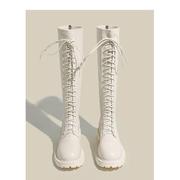 白色长靴2023年冬季加绒长筒靴女马丁骑士靴系带厚底高筒靴子