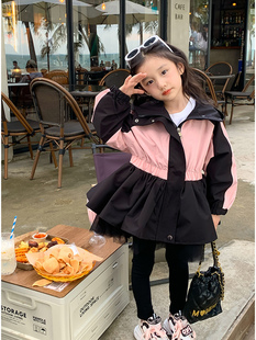 女童休闲外套2024春季韩版裙式收腰夹克纱裙，公主风甜美风衣派克服