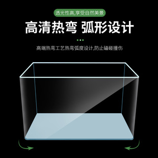 玻璃热弯高清鱼缸办公桌面小型生态创意造景，金鱼龟生态水族箱裸缸