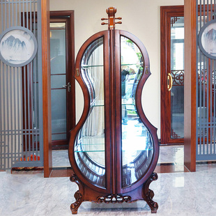 小提琴酒柜实木雕花玻璃，双门客厅展示柜家用欧式美式轻奢摆件