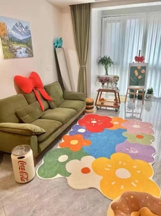 彩色花朵地毯少女卧室，床边毯客厅沙发茶几，大地垫脚垫家用房间垫子