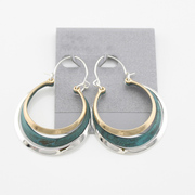 欧美耳环夸张大牌robert个性，铜绿色系耳环，双拼时尚女
