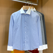 英伦复古商务休闲格子温莎领衬衫，男法式异色白领拼接男士衬衣长袖