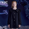 VJC/威杰思2023秋冬女装黑色羊毛大衣海军领名媛加厚外套