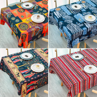 波西米亚桌布棉麻民族，风复古印花几何长方形，茶几酒吧餐桌布艺台布