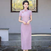 2024夏季长款旗袍，女中国风日常礼服妈妈婚礼，气质显瘦刺绣中式