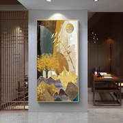 新中式玄关装饰画发财树壁画大气过道，竖版墙壁画现代简约客厅挂画