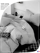 LIKROS~法国水洗棉灰色细条纹简约风卧室四件套床单被套床品